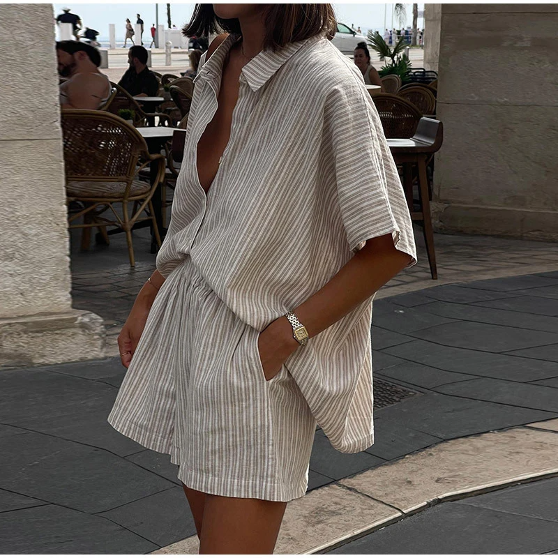 Women Casual Striped Lace Up Set