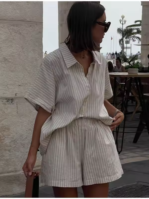 Women Casual Striped Lace Up Set