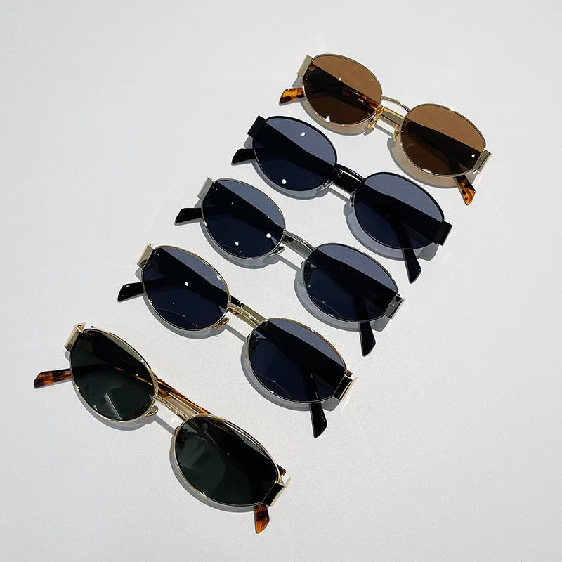 Luxury Women Oval Metal Sunglasses