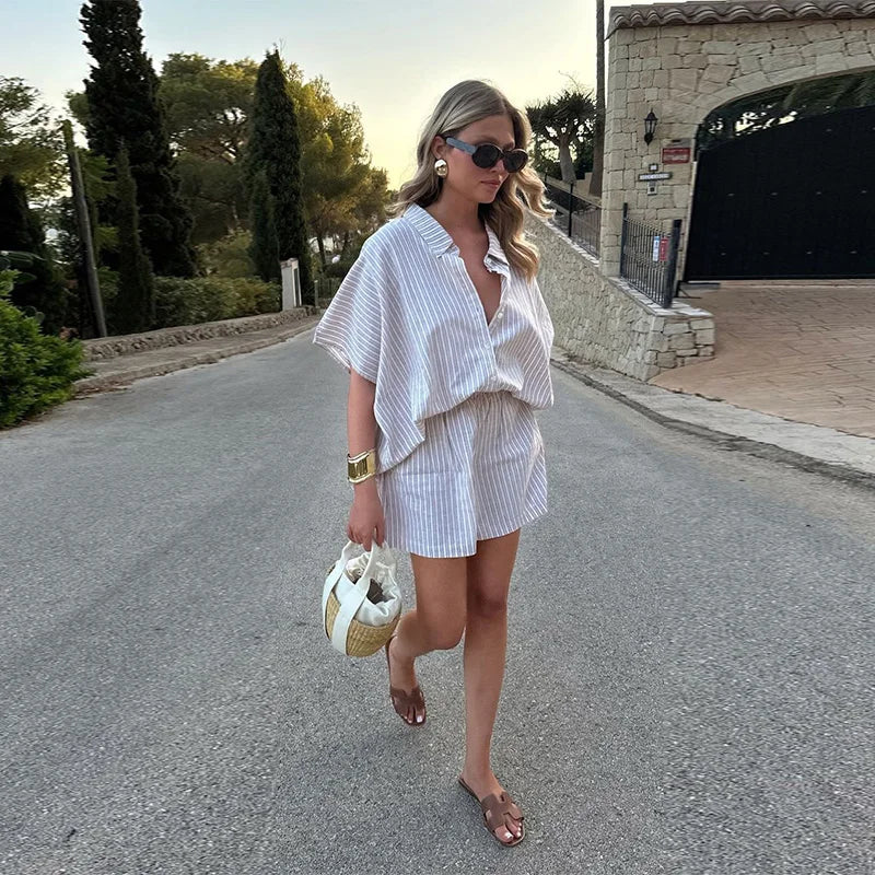 Women Casual Striped Lace Up Set