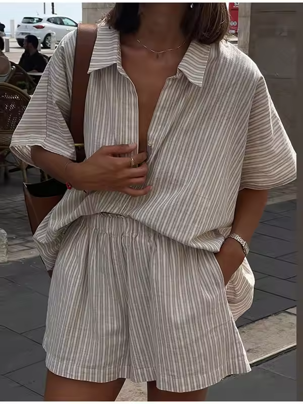Women Casual Striped Lace Up Set